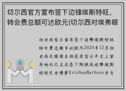 切尔西官方宣布签下边锋埃斯特旺，转会费总额可达欧元(切尔西对埃弗顿比赛结果)